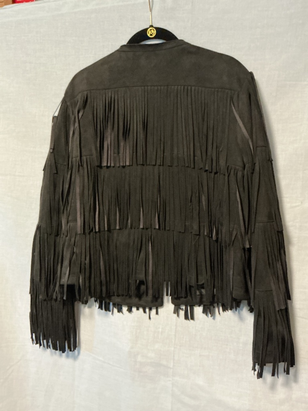 Serena Williams Fringed Faux Leather Cropped Jacket Black Women’s Size Medium - Picture 6 of 8